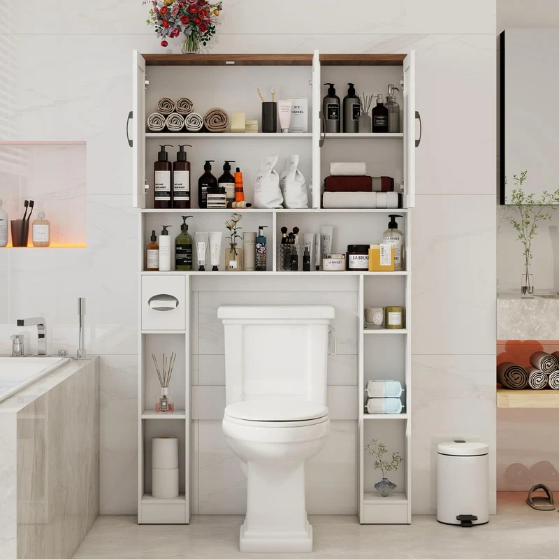 Farmhouse Over The Toilet Storage Cabinet with 3 Barn Doors
