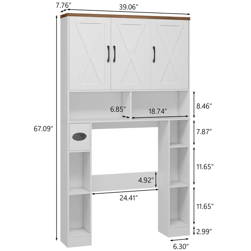 Farmhouse Over The Toilet Storage Cabinet with 3 Barn Doors