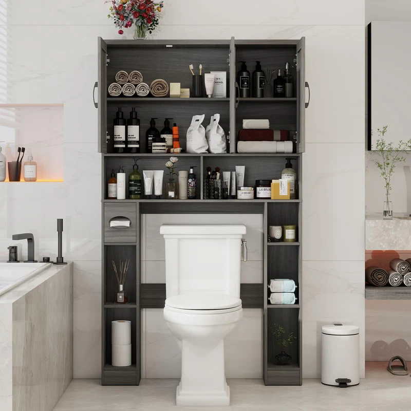 Farmhouse Over The Toilet Storage Cabinet with 3 Barn Doors