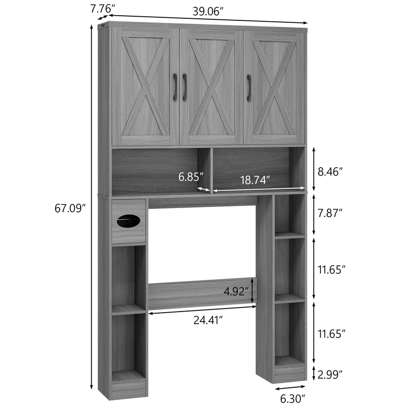 Farmhouse Over The Toilet Storage Cabinet with 3 Barn Doors
