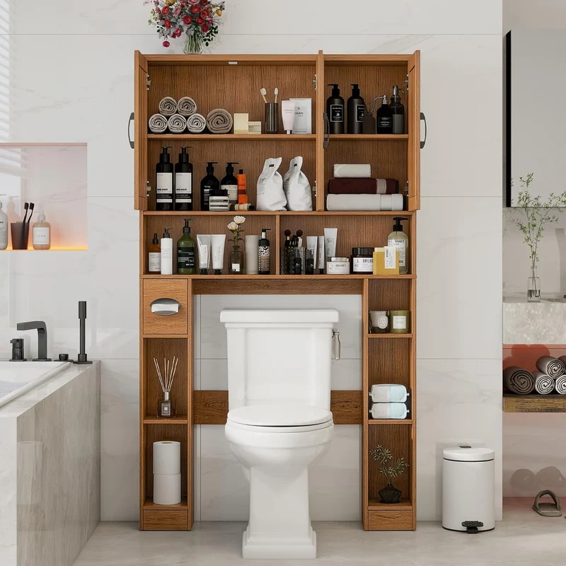 Farmhouse Over The Toilet Storage Cabinet with 3 Barn Doors