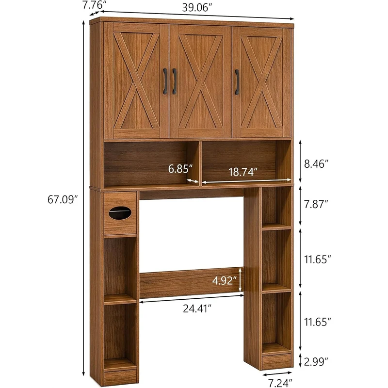 Farmhouse Over The Toilet Storage Cabinet with 3 Barn Doors
