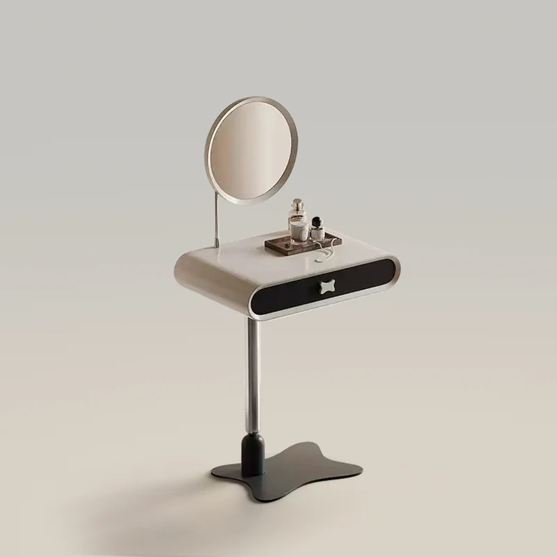 Cream Style Makeup Vanity with Round Mirror And Stool