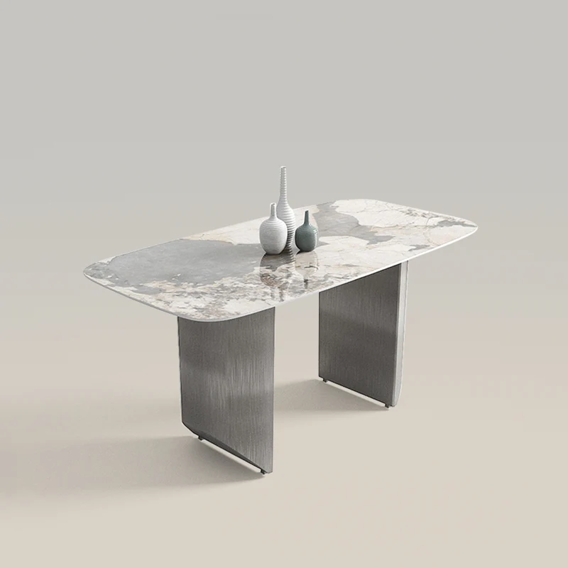 Rock Slab Marble Dining Table with Stainless Steel Frame