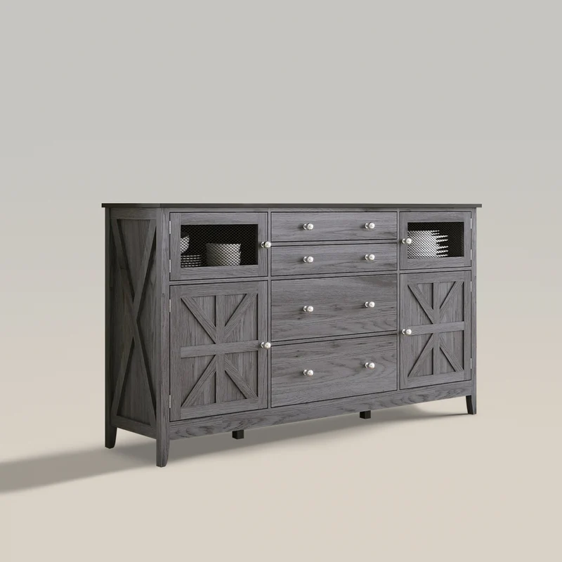 Farmhouse Sideboard Buffet Table Storage Cabinet with 6 Drawers