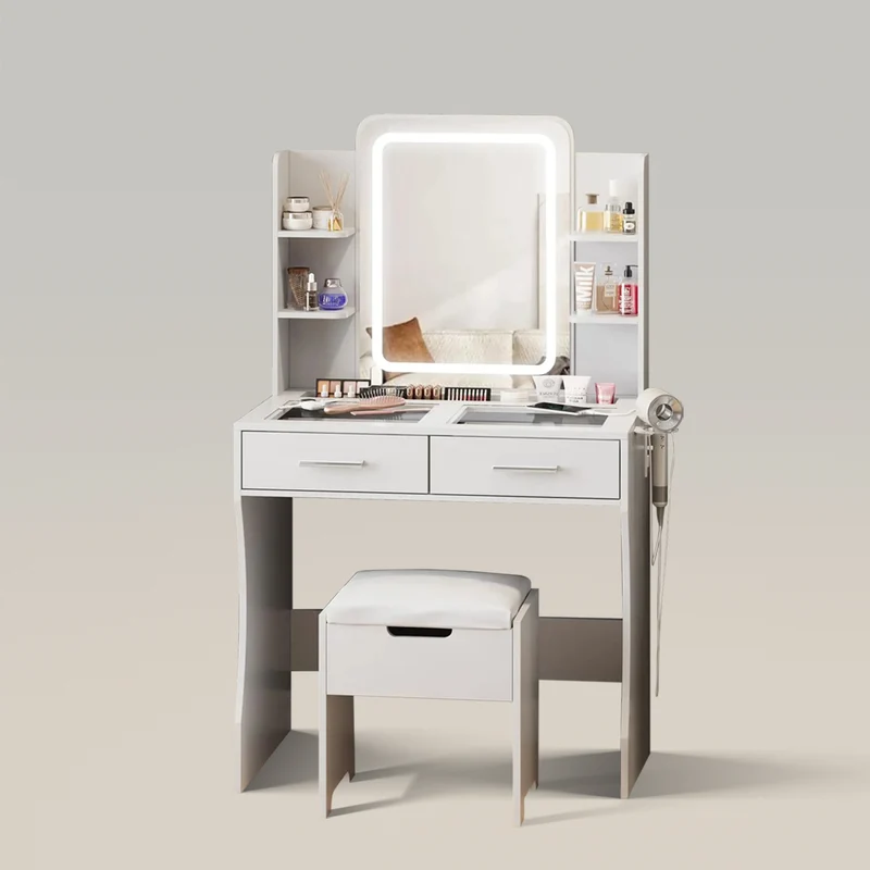Small Cute Makeup Vanity Table for Bedroom with Lots Storage