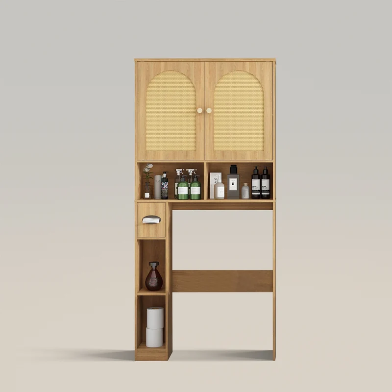 Rattan Storage Cabinet Over Toilet with Double Doors