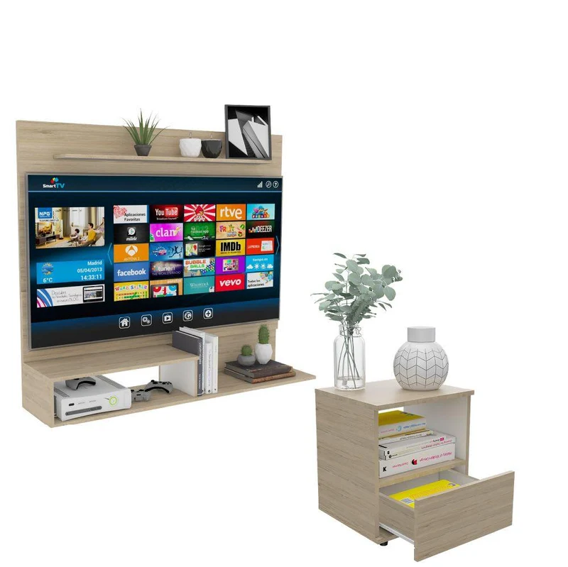 Combo para Habitación Hotmar, Incluye Panel de TV y Mesa de Noche