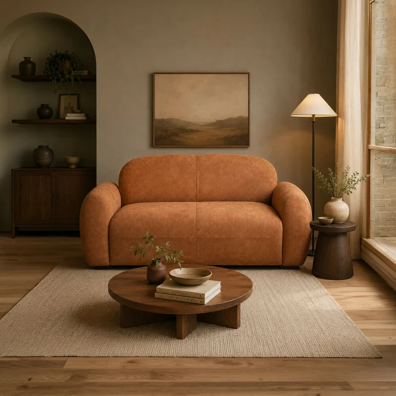 Sofa Auren 2 Puestos 185x88x83 cm Con Apoya Brazos Tela Miel