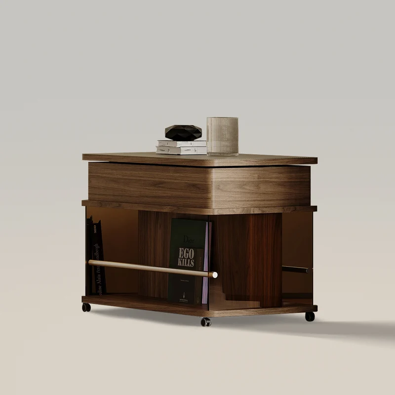 Middle Ancient Style Side Table with Wheel And Adjustable Tabletop