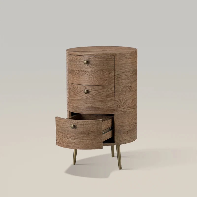 Round Boho End Table with 3 Drawers And Tripod Leg