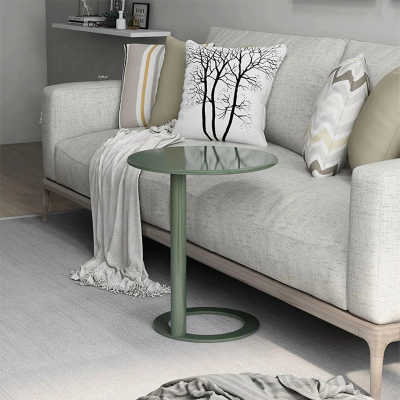 Contemporary Scandinavian Iron Round O-Shaped End Table 2-Tier For Living Room