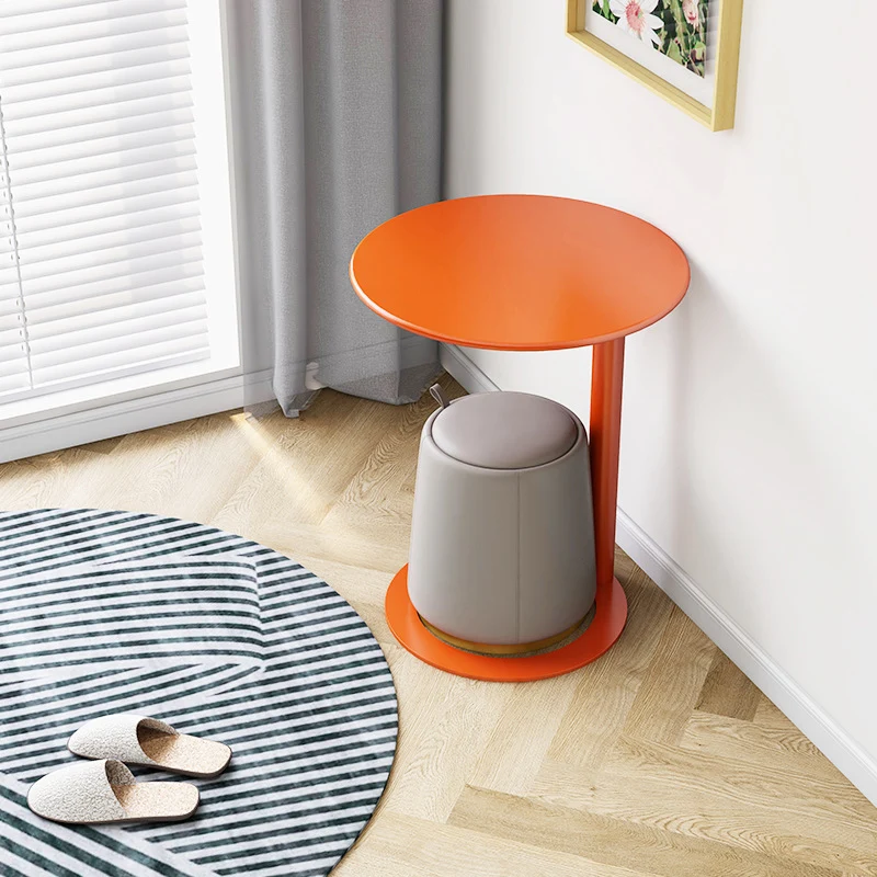 Contemporary Scandinavian Iron Round O-Shaped End Table 2-Tier For Living Room