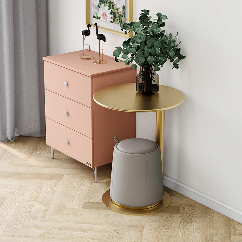 Contemporary Scandinavian Iron Round O-Shaped End Table 2-Tier For Living Room