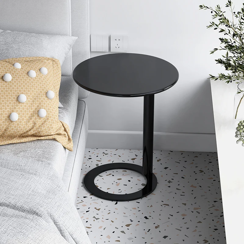 Contemporary Scandinavian Iron Round O-Shaped End Table 2-Tier For Living Room