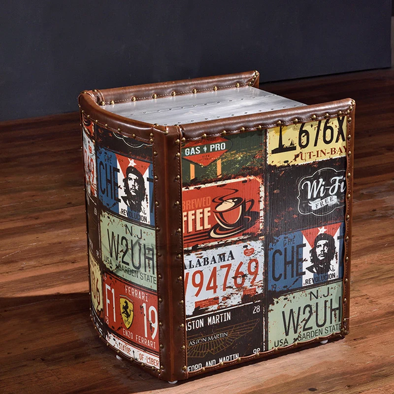 Traditional Vintage Wood PU Leather Cubic Book-Shape Side Table 2-Drawer For Living Room