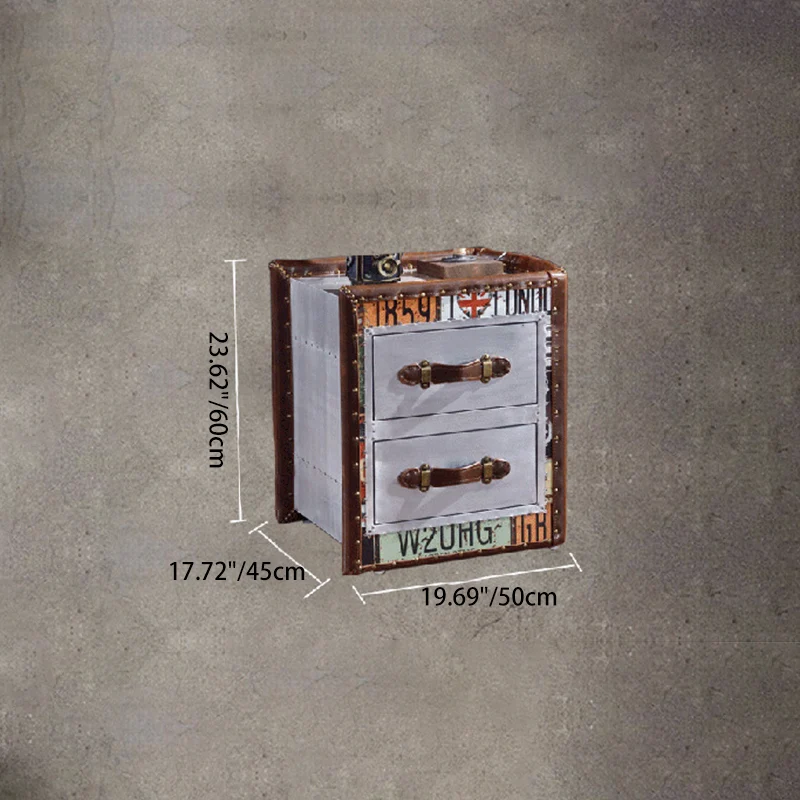 Traditional Vintage Wood PU Leather Cubic Book-Shape Side Table 2-Drawer For Living Room