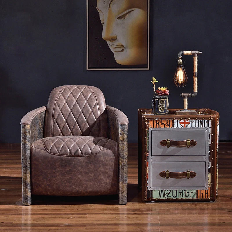 Traditional Vintage Wood PU Leather Cubic Book-Shape Side Table 2-Drawer For Living Room