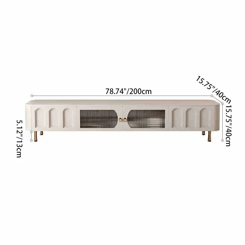 Traditional French Solid Wood Panel Glass Stainless Steel Rectangular Arched Door TV Stand 2-Cabinet Drawer For Living Room