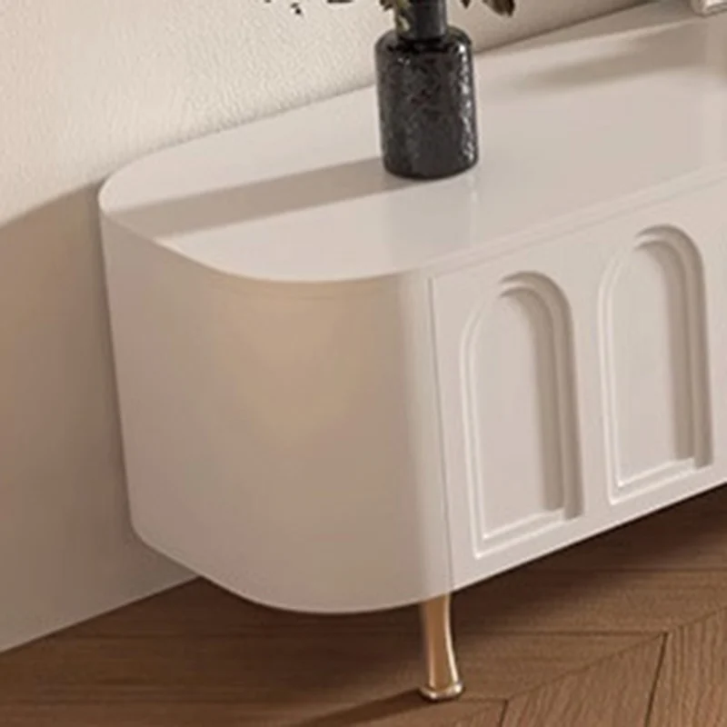 Traditional French Solid Wood Panel Glass Stainless Steel Rectangular Arched Door TV Stand 2-Cabinet Drawer For Living Room