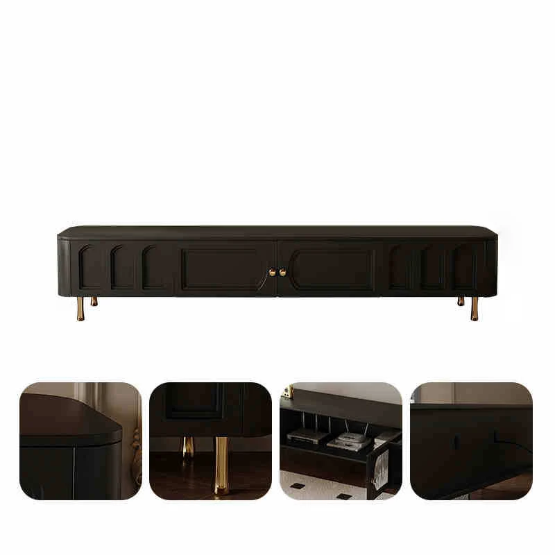 Traditional French Solid Wood Panel Glass Stainless Steel Rectangular Arched Door TV Stand 2-Cabinet Drawer For Living Room
