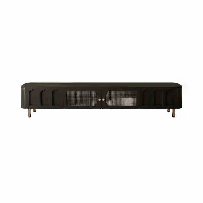 Traditional French Solid Wood Panel Glass Stainless Steel Rectangular Arched Door TV Stand 2-Cabinet Drawer For Living Room