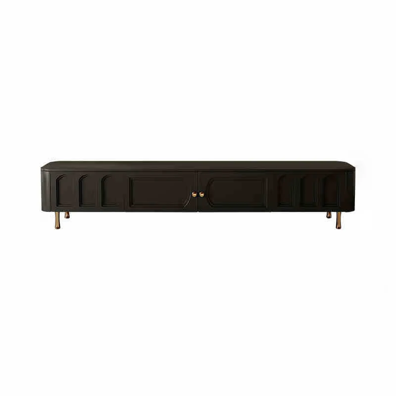 Traditional French Solid Wood Panel Glass Stainless Steel Rectangular Arched Door TV Stand 2-Cabinet Drawer For Living Room