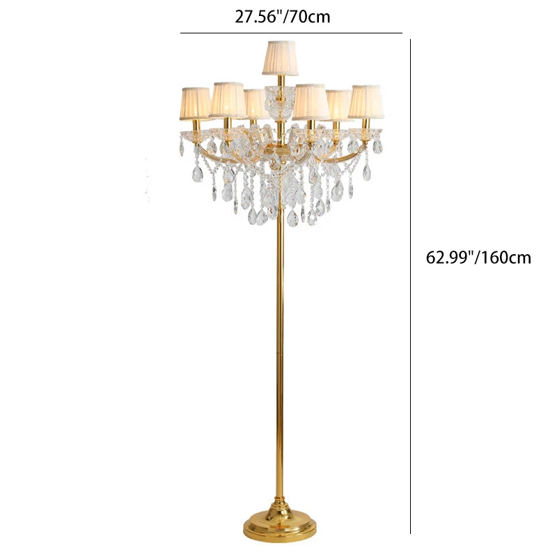 Traditional European Candle Glass Fabric Metal 7-Light Standing Floor Lamp For Living Room