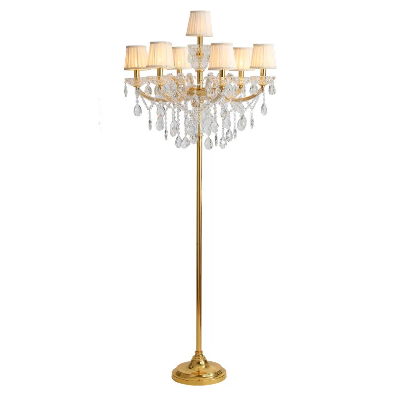 Traditional European Candle Glass Fabric Metal 7-Light Standing Floor Lamp For Living Room
