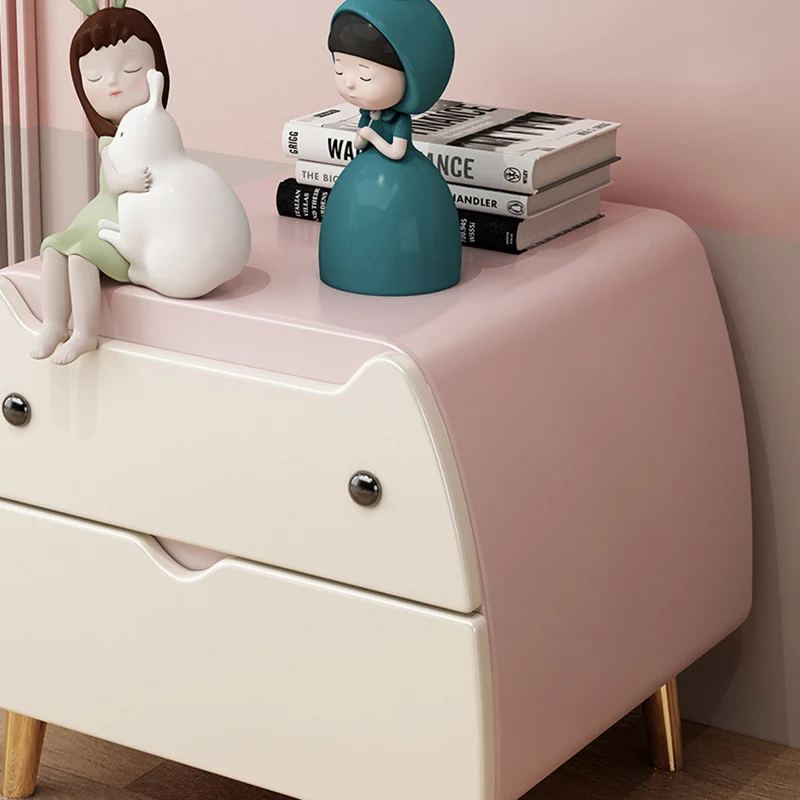 Contemporary Creative Kids Cartoon Cat Solid Wood Carbon Steel Microfiber Leather Nightstand 2-Drawer For Bedroom