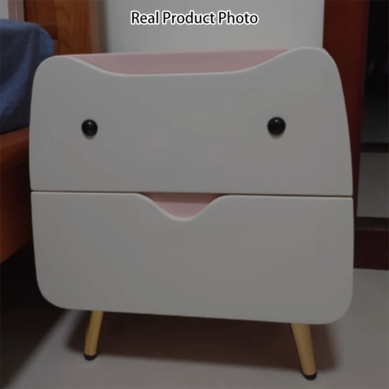 Contemporary Creative Kids Cartoon Cat Solid Wood Carbon Steel Microfiber Leather Nightstand 2-Drawer For Bedroom