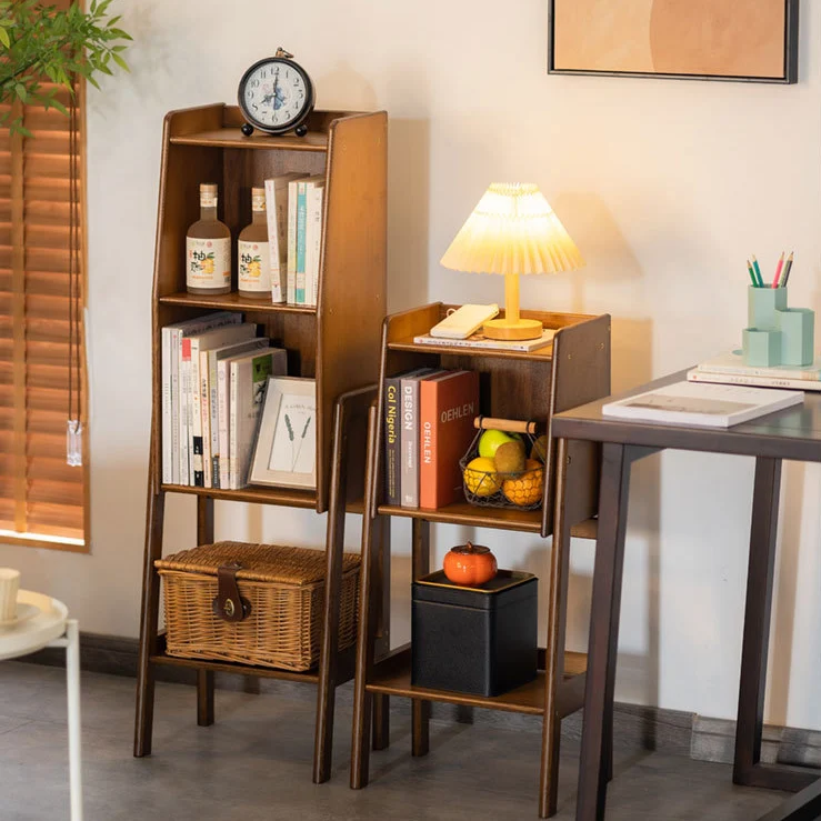 Traditional Japanese Square Bamboo Bookshelves 3/4/5 Tier For Living Room