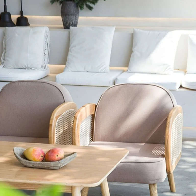 Modern Minimalist Half Round Curved Square Synthetic Fabric PU Leather Linen Oak Accent Chair Backrest Armrest For Living Room