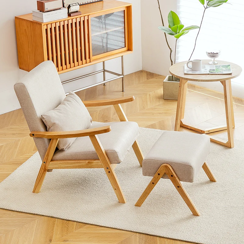 Traditional Japanese Bent Rectangular Square Trapezoidal Faux Leather Solid Wood Accent Chair Backrest Armrest For Living Room