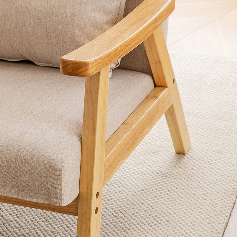 Traditional Japanese Bent Rectangular Square Trapezoidal Faux Leather Solid Wood Accent Chair Backrest Armrest For Living Room