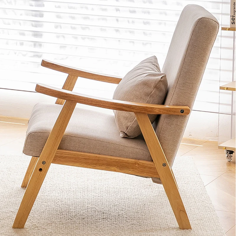 Traditional Japanese Bent Rectangular Square Trapezoidal Faux Leather Solid Wood Accent Chair Backrest Armrest For Living Room
