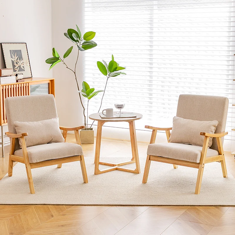 Traditional Japanese Bent Rectangular Square Trapezoidal Faux Leather Solid Wood Accent Chair Backrest Armrest For Living Room