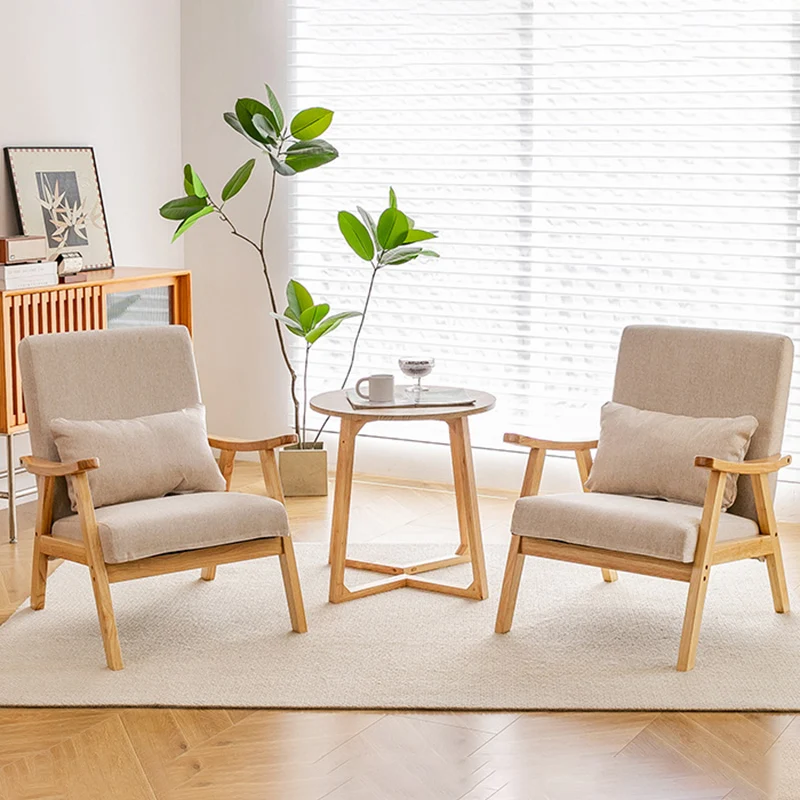Traditional Japanese Bent Rectangular Square Trapezoidal Faux Leather Solid Wood Accent Chair Backrest Armrest For Living Room