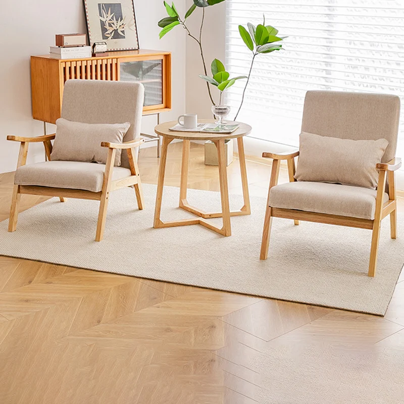 Traditional Japanese Bent Rectangular Square Trapezoidal Faux Leather Solid Wood Accent Chair Backrest Armrest For Living Room