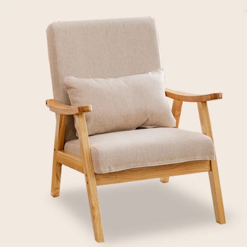 Traditional Japanese Bent Rectangular Square Trapezoidal Faux Leather Solid Wood Accent Chair Backrest Armrest For Living Room