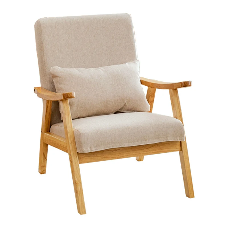Traditional Japanese Bent Rectangular Square Trapezoidal Faux Leather Solid Wood Accent Chair Backrest Armrest For Living Room