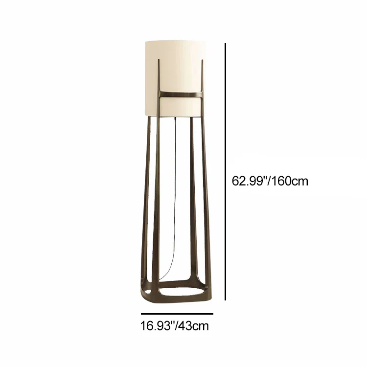 Contemporary Scandinavian Cylinder Fabric Lampshade Iron Base 1 - Light Standing Floor Lamp For Living Room