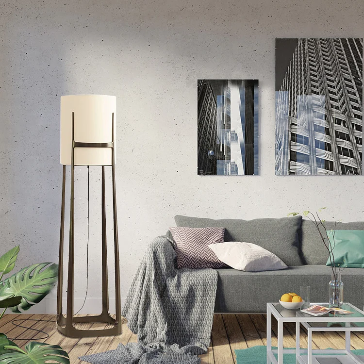 Contemporary Scandinavian Cylinder Fabric Lampshade Iron Base 1 - Light Standing Floor Lamp For Living Room