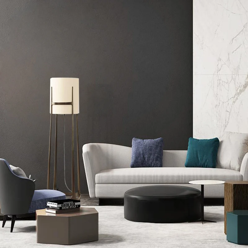 Contemporary Scandinavian Cylinder Fabric Lampshade Iron Base 1 - Light Standing Floor Lamp For Living Room