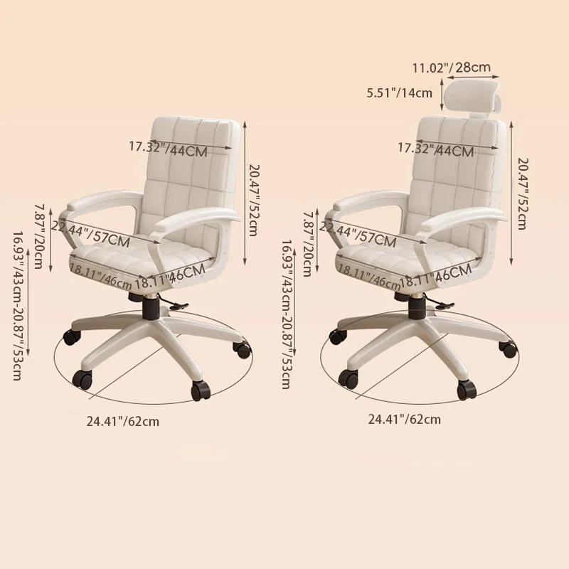 Contemporary Nordic Rectangular PU Leather Carbon Steel Nylon Plywood Latex Desk Chair Backrest Armrest For Home Office