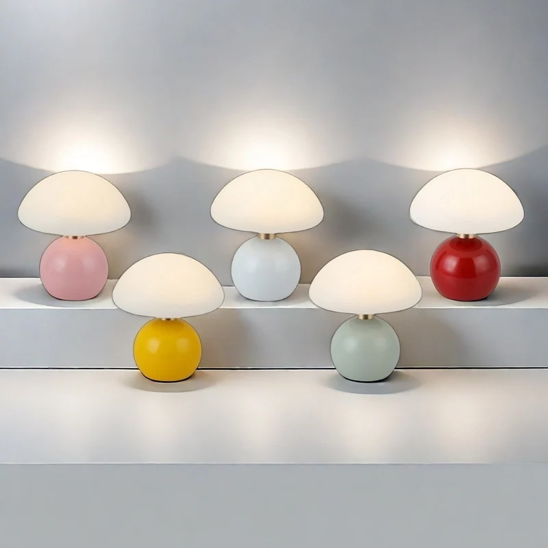 Contemporary Scandinavian Iron PE Round Shade USB Rechargeable LED Table Lamp For Bedroom