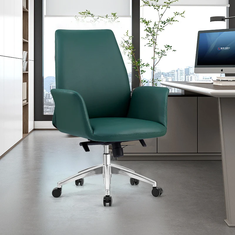 Modern Luxury Square Cowhide Leather Contact Surface Swivel Desk Chair Backrest Casters For Home Office