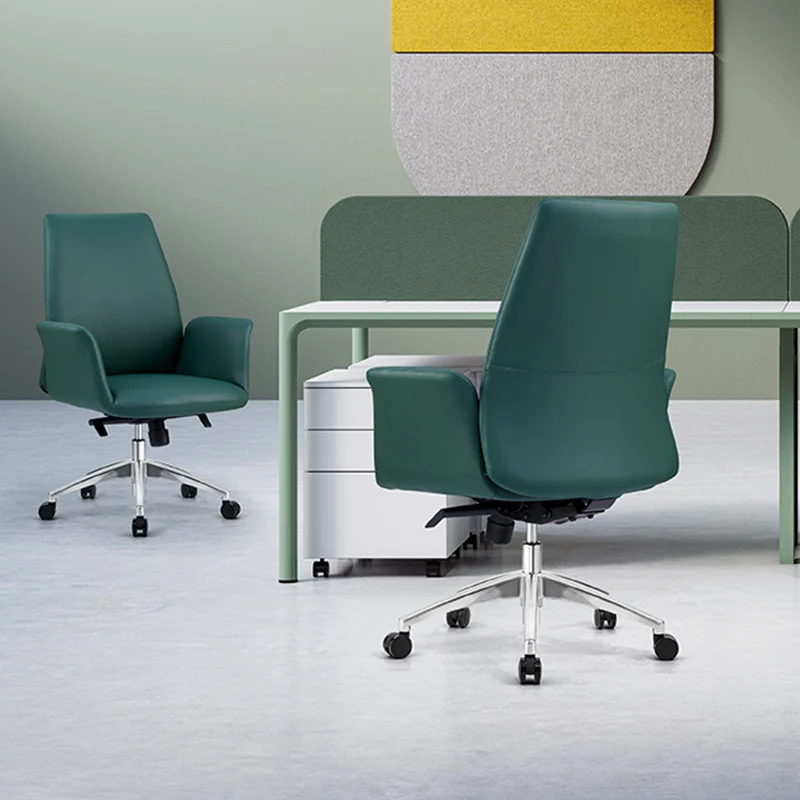 Modern Luxury Square Cowhide Leather Contact Surface Swivel Desk Chair Backrest Casters For Home Office