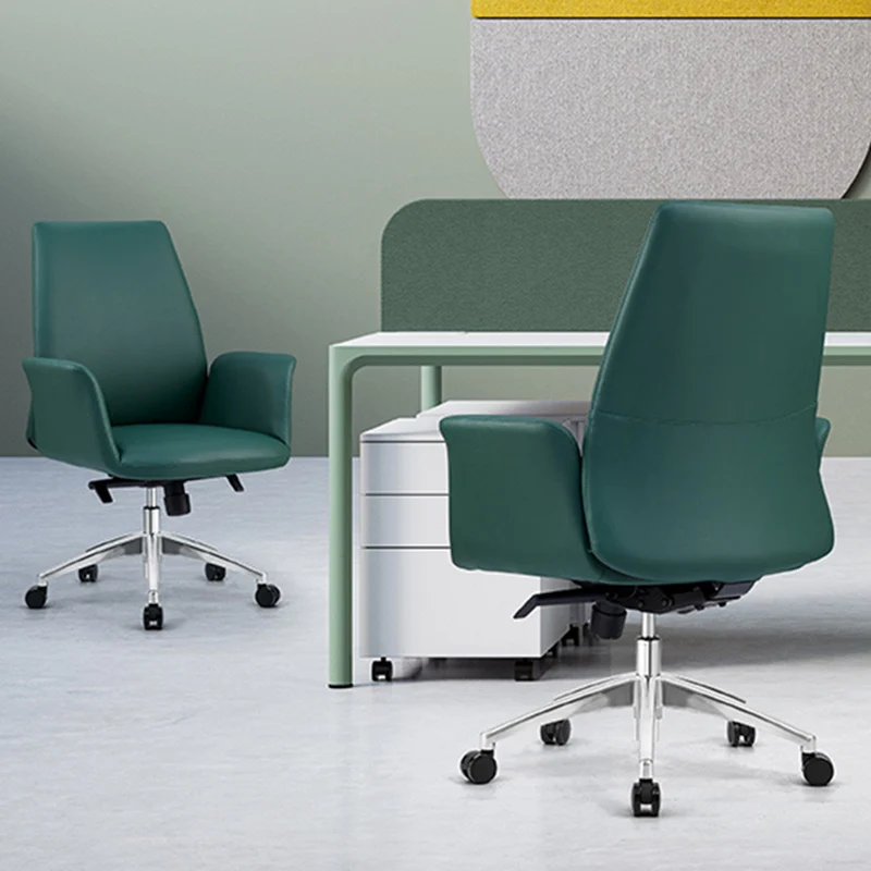 Modern Luxury Square Cowhide Leather Contact Surface Swivel Desk Chair Backrest Casters For Home Office