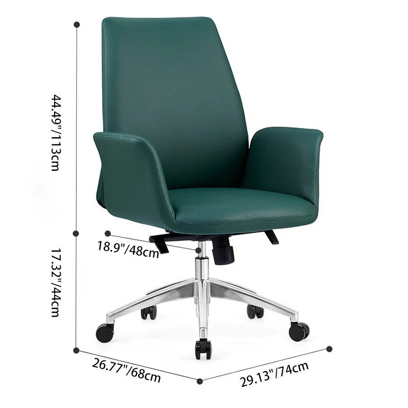 Modern Luxury Square Cowhide Leather Contact Surface Swivel Desk Chair Backrest Casters For Home Office